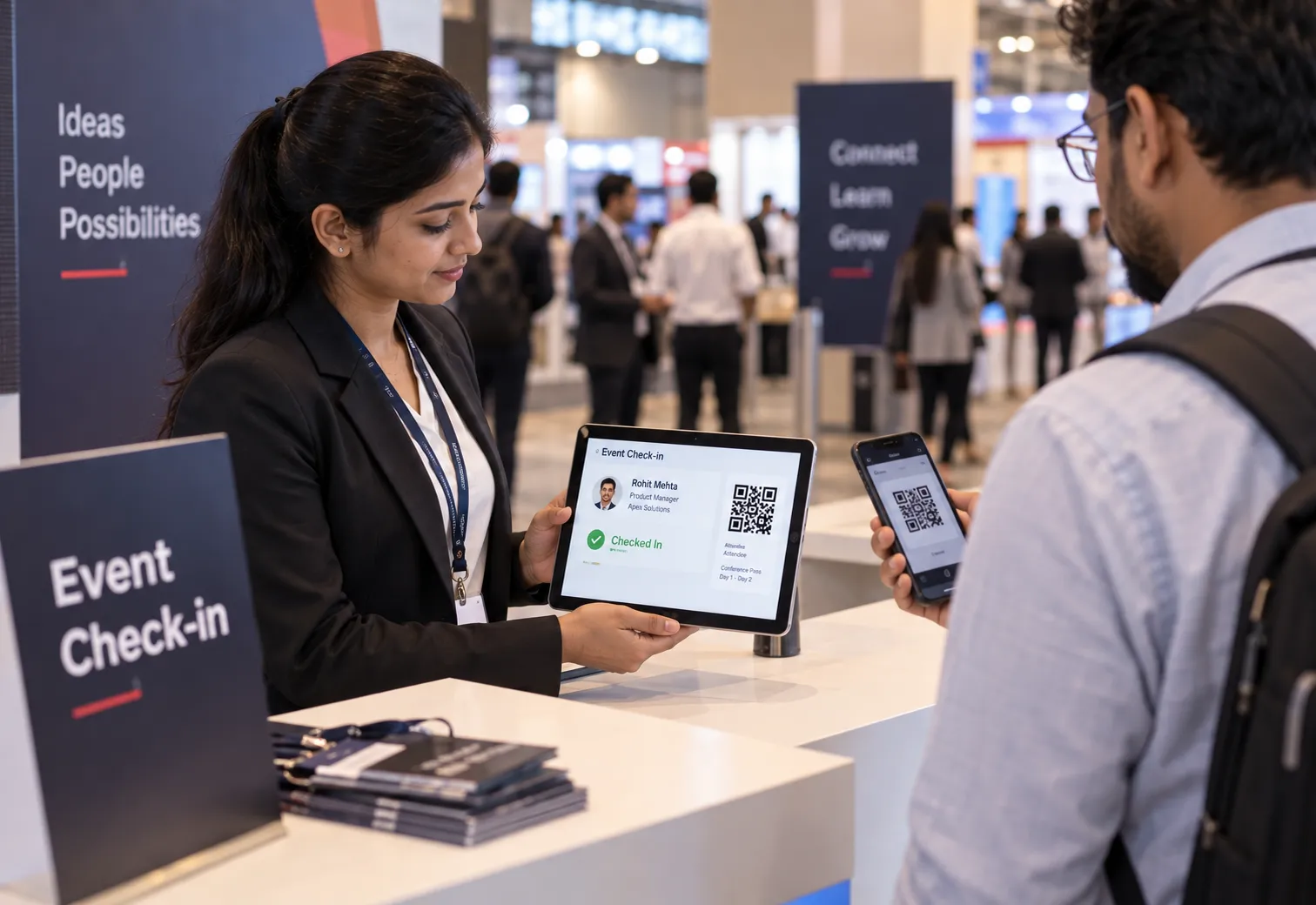 EventKroot QR check-in at an event registration desk
