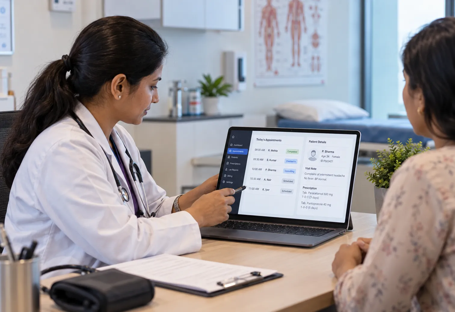 Doctor and patient connected through MediEazy's practice dashboard